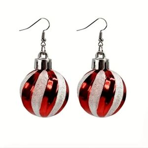Red and Silver Striped Earrings